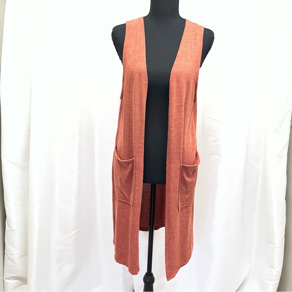 Yelete Boho Hippie Rust Orange Sleeveless Cardigan Vest Duster Medium